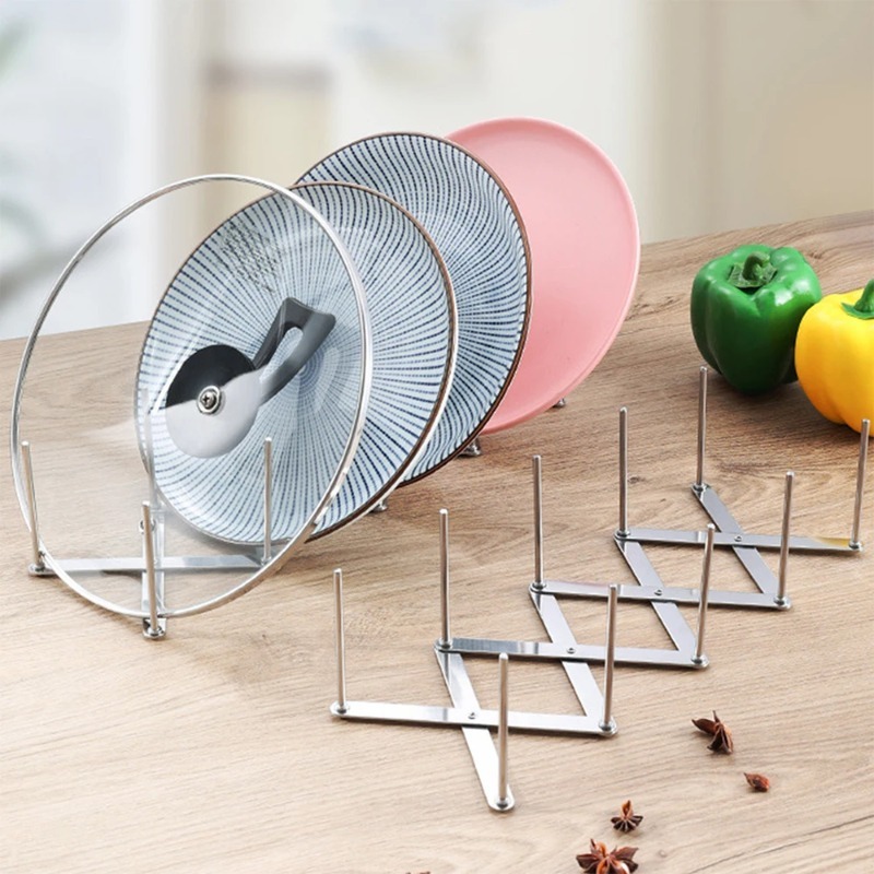 Kitchen Gadgets Rack Storage - 접이식 스테인레스 스틸 냄비 뚜껑 정리대,
