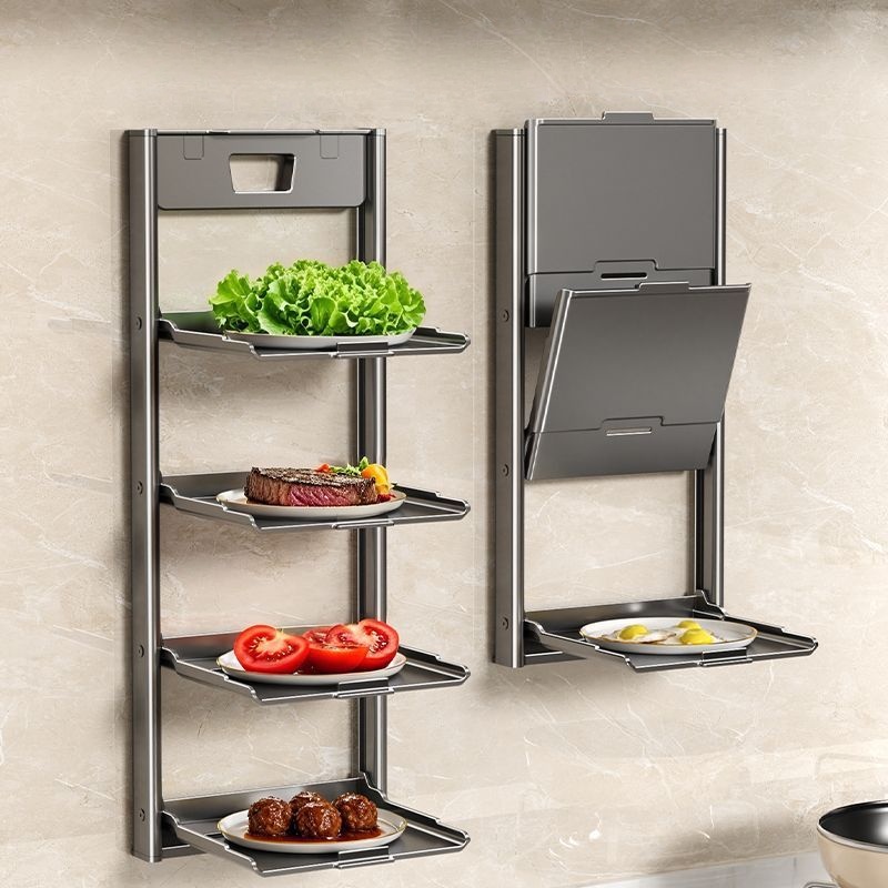 Kitchen Gadgets Rack Storage - 접이식 벽걸이 흡착식 수납 선반 2/3/4단