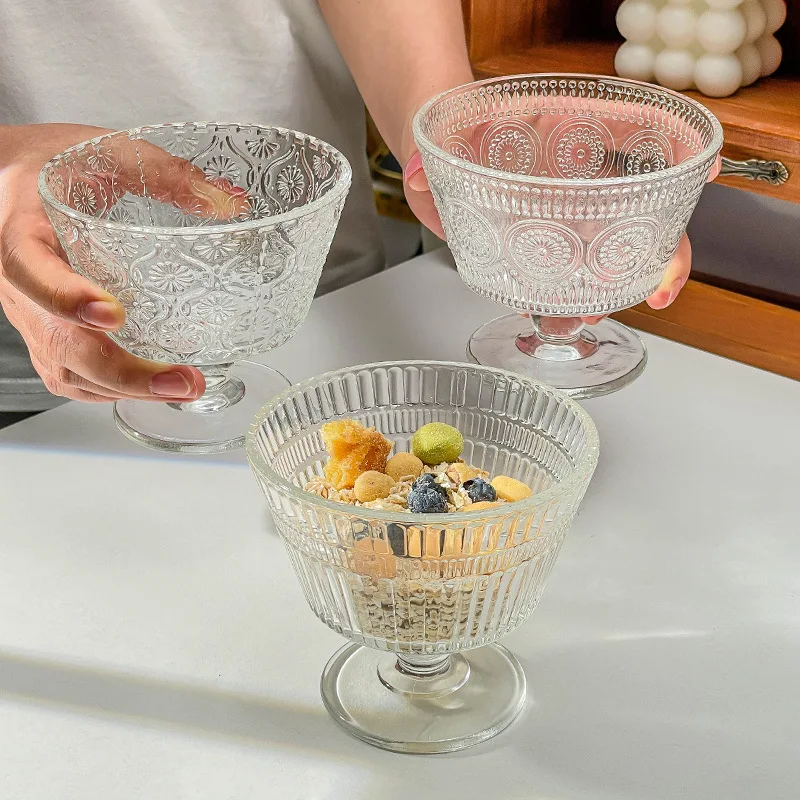 Kitchen Gadgets Vintage - 빈티지 레리프 플라워 유리컵 홈 아이스크림