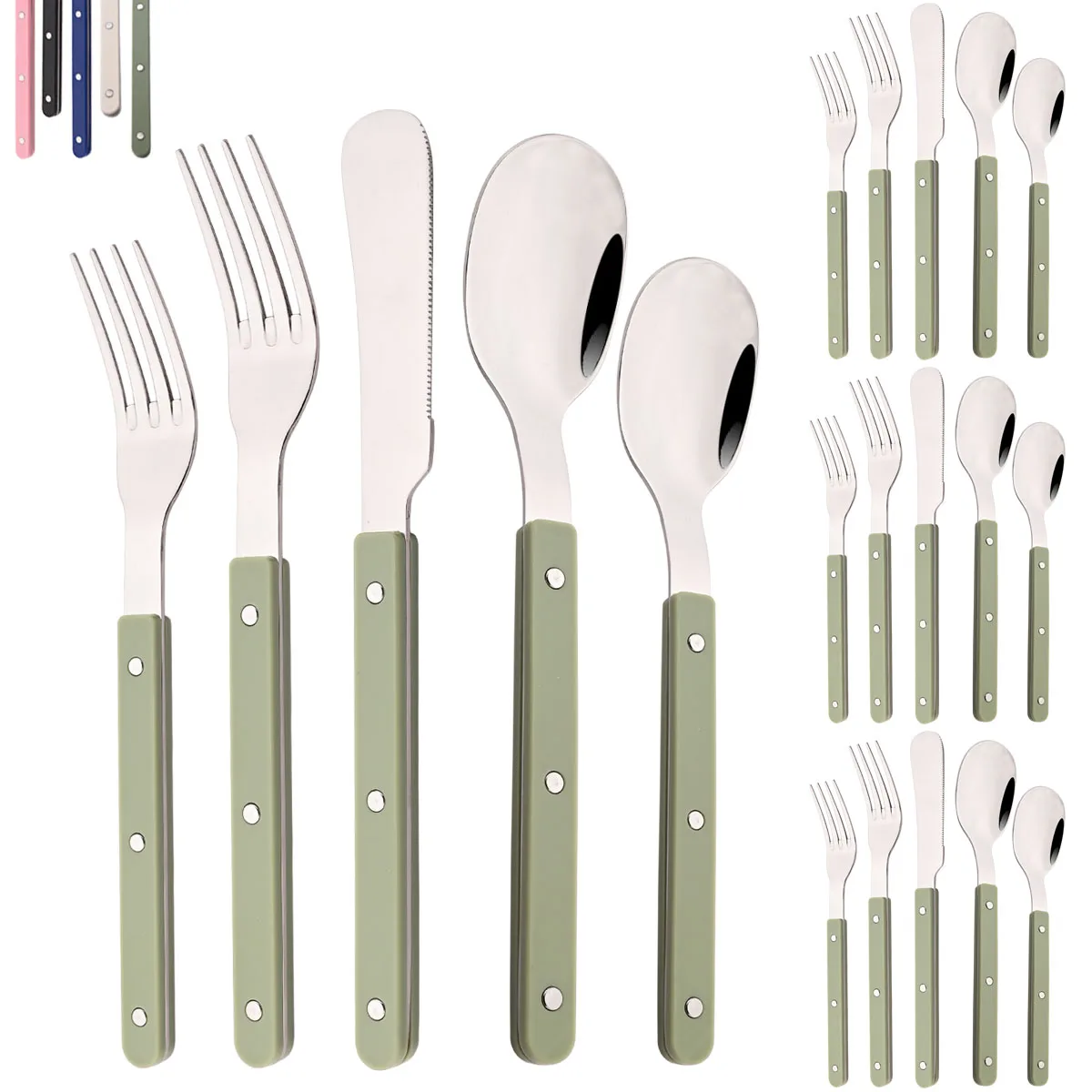 20피스 커틀러리 세트 아크릴 핸들 식기 나이프 포크  - Kitchen Gadgets Green 리뷰 및 가격
