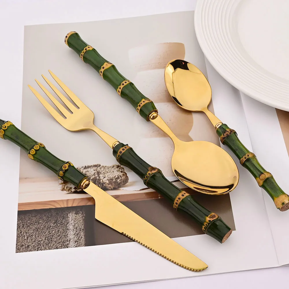 4Pcs 천연 대나무 손잡이 식기 세트 녹색 손잡이 스 - Kitchen Gadgets Green 리뷰 및 가격