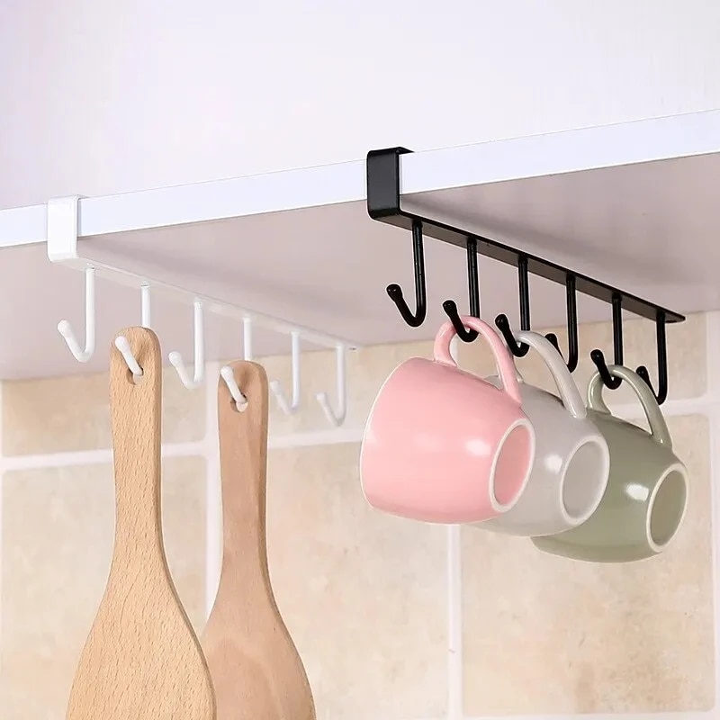 6 후크 커피 컵 머그 홀더 블랙 화이트 후크 선반 다 - Kitchen Gadgets Cabinet 리뷰 및 가격