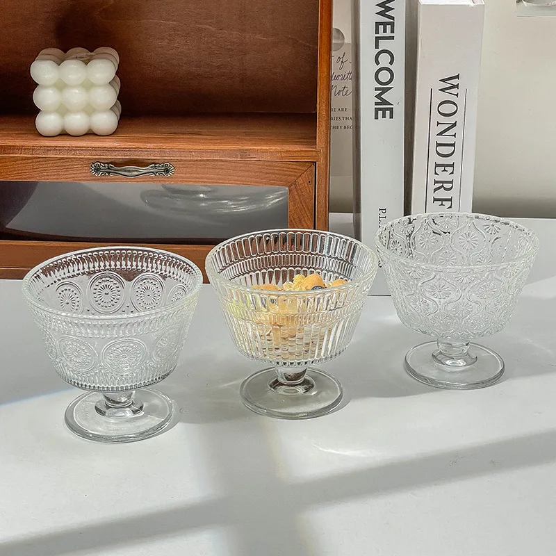빈티지 레리프 플라워 유리컵 홈 아이스크림 디저트 볼  - Kitchen Gadgets Vintage 리뷰 및 가격